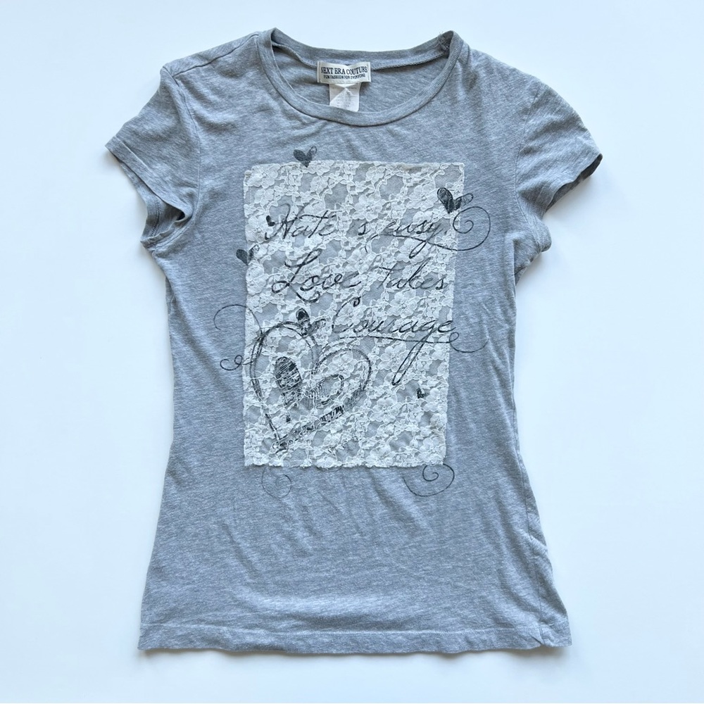 Next Era Couture Grey Heathered Graphic T-Shirt, Medium